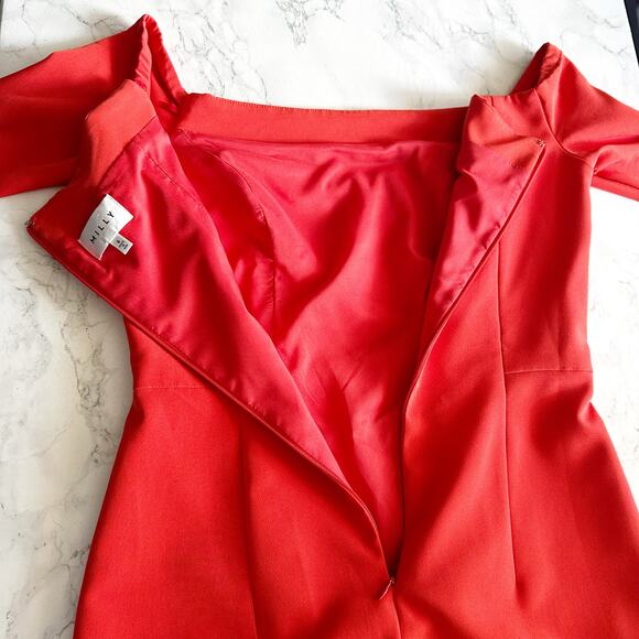 Milly Off-Shoulder Red-Orange Midi Dress - Picture 8 of 16